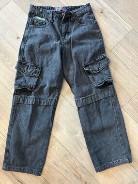 GMPYRE Black Cargo Jeans with Green Logo Accent